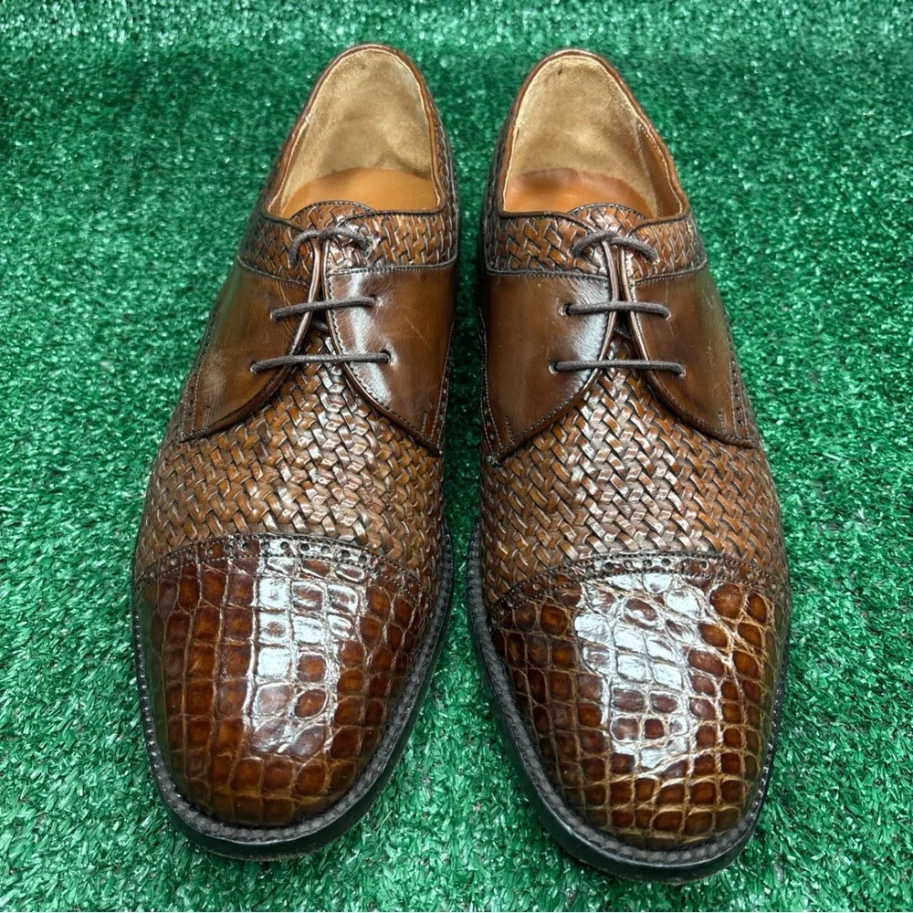 Garys International‎ Woven Leather Genuine Crocodile Shoes Sz 8.5 Made in Spain
